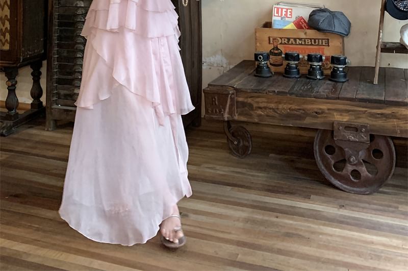 Metonymph - V-hals effen zwierige cami top / maxi A-lijn rok