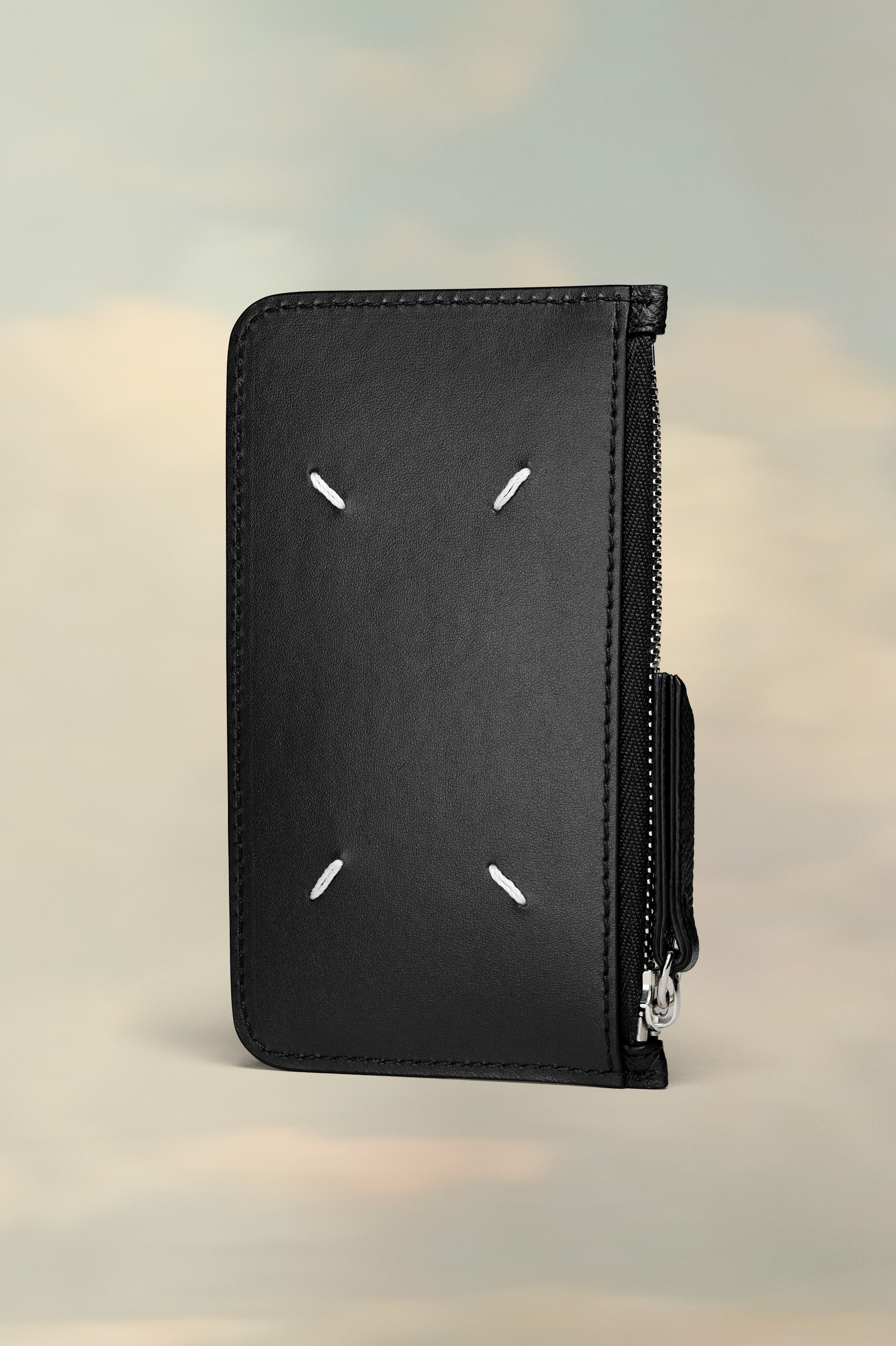 Porte Cartes Zippe En Cuir Noir
