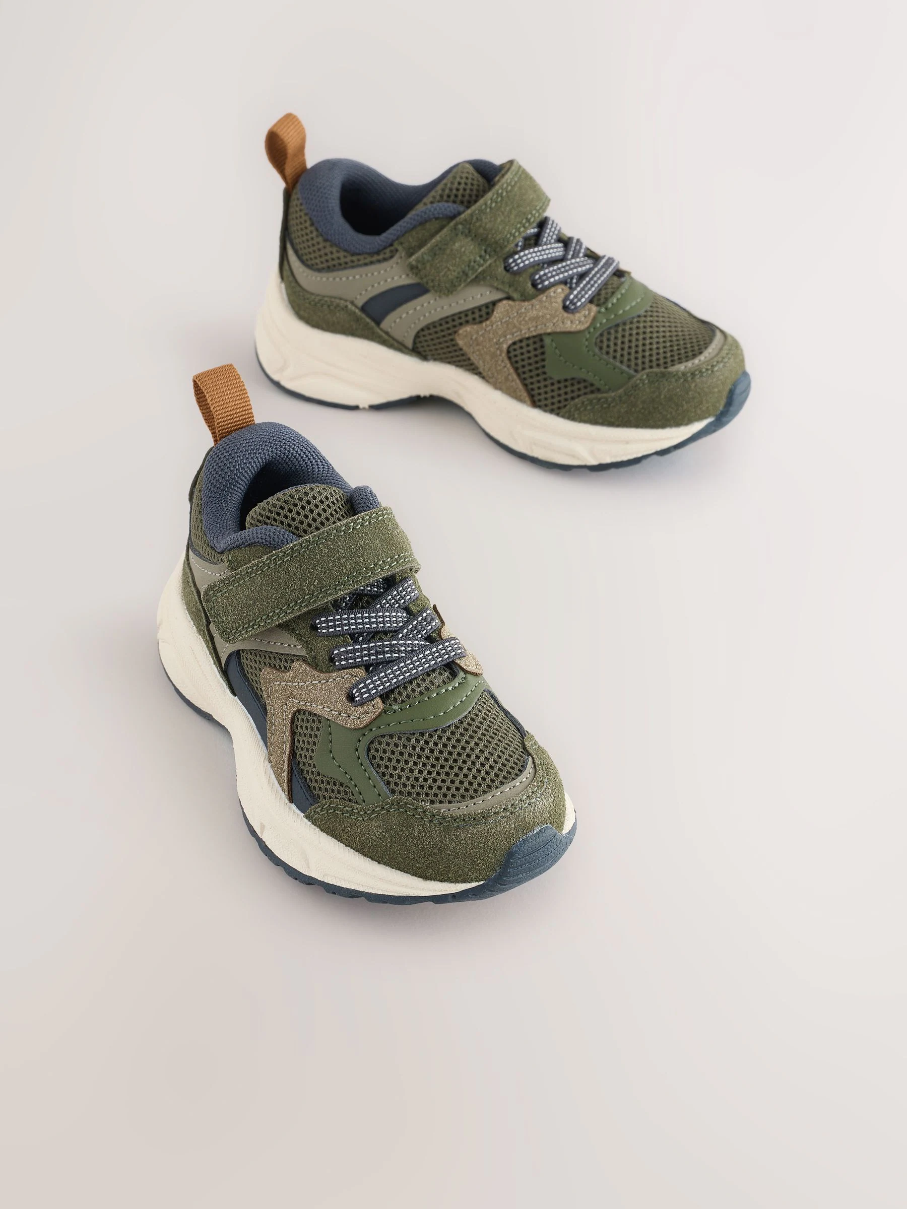 Groen-kaki - Sneakers met klittenbandsluiting en elastische veters