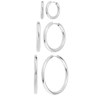 Boucles d'oreilles - Acier inoxydable - Argent - Lot de 3 paires