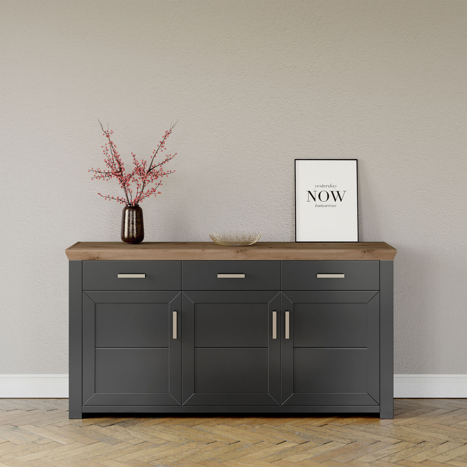 set one by Musterring Sideboard YORK 52 anthrazit /Eiche Artisan