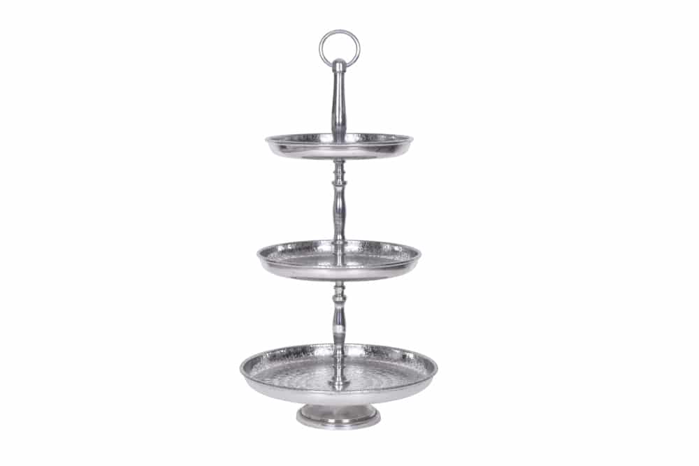 Design Etagere ORIENT 50cm silber im Wild Hammerschlag mit drei Etagen
