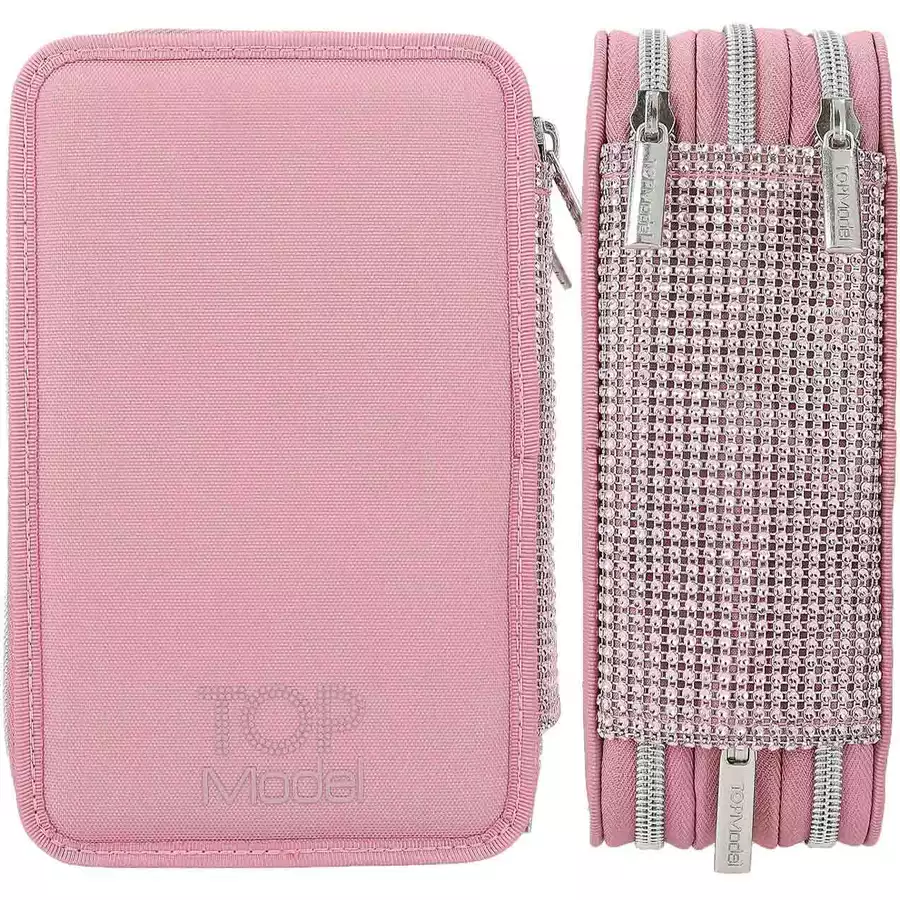 Depesche 3-Fach Federtasche GLITTER QUEEN inkl. Stifte TOPModel 20 x 13 x 7,5 cm pink