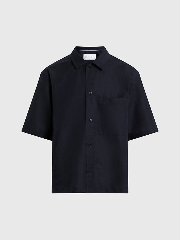 Camisa de manga curta em algodão e linho