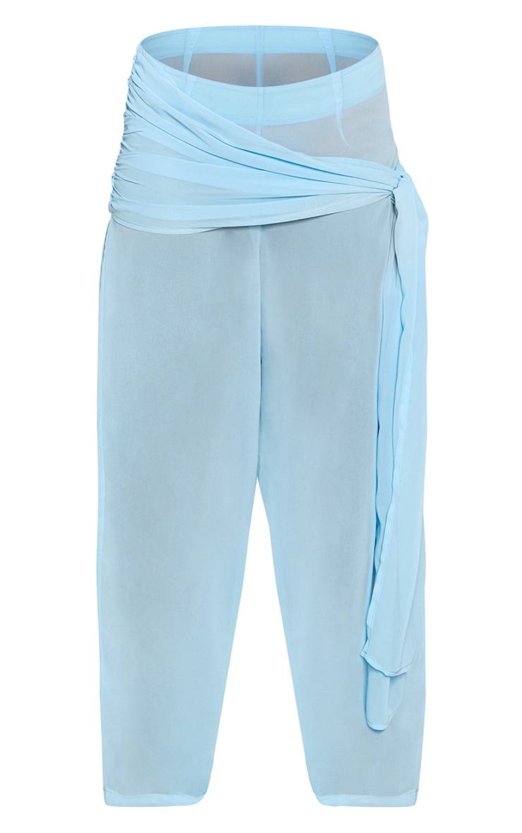 Bleu Pantalon Co-ord En Mousseline Froncé Avec Liens