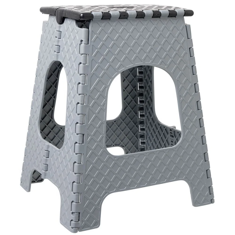 Tabouret marche pied pliant noir et gris H44 cm