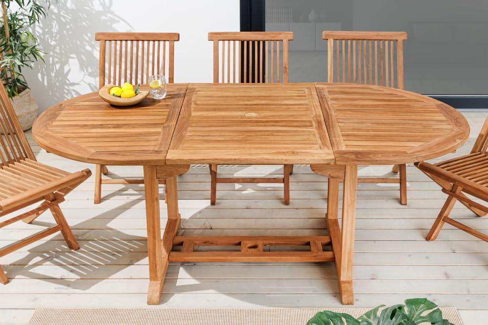 riess-ambiente.de Ausziehbarer Gartentisch Empire Teak 120-180cm Natur Teakholz oval