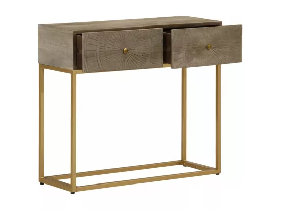 Table console 90x30x76 bois massif de manguier et fer