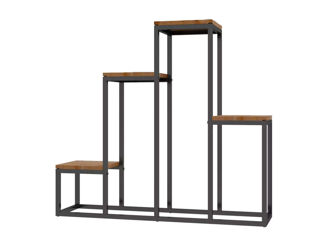 Porte-plantes style industriel 4 étagères - dim. 80L x 20l x 74H cm - acier noir bois sapin verni