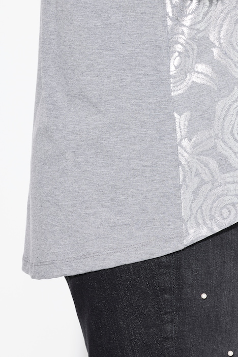T-Shirt, A-Linie, silbernes Rosenmuster