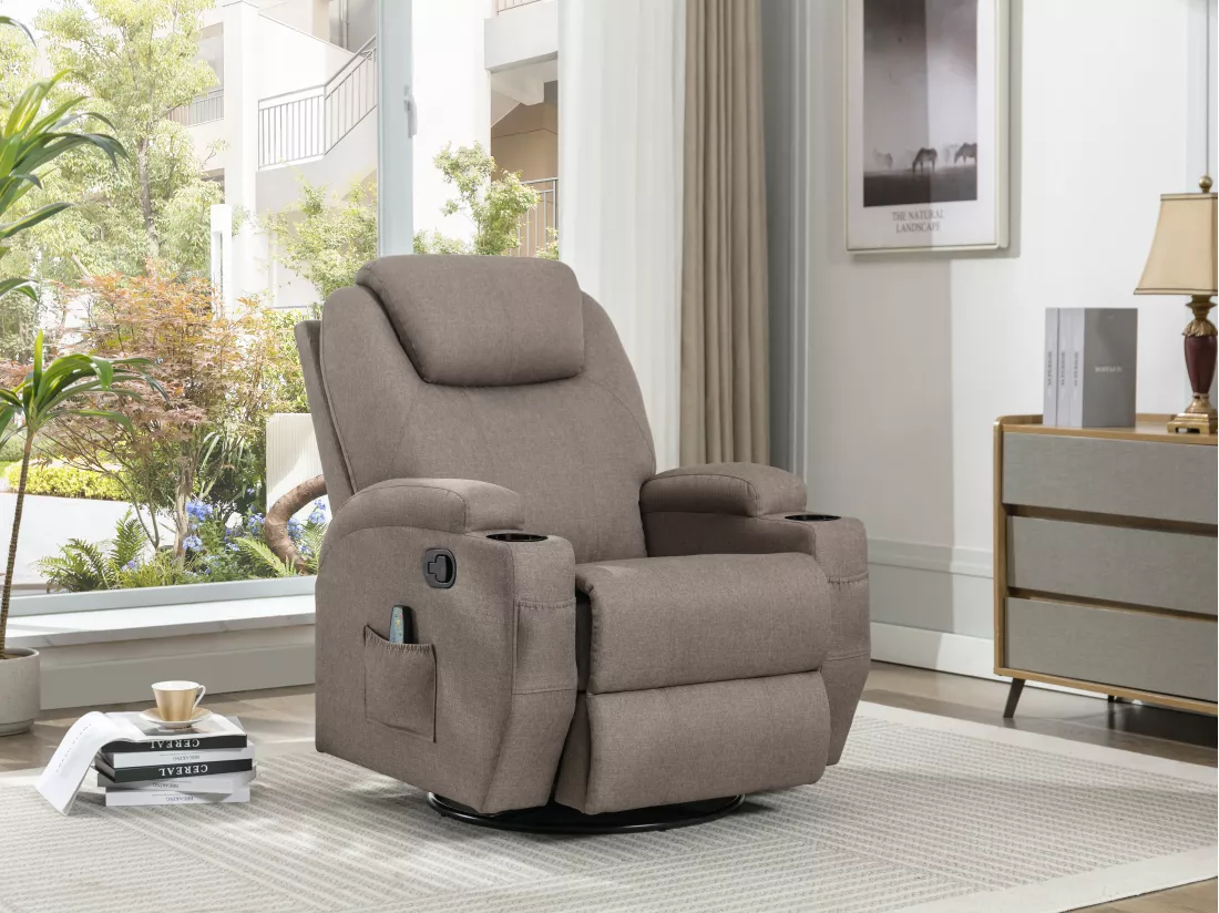 Fauteuil massant SILVANO en tissu - Taupe