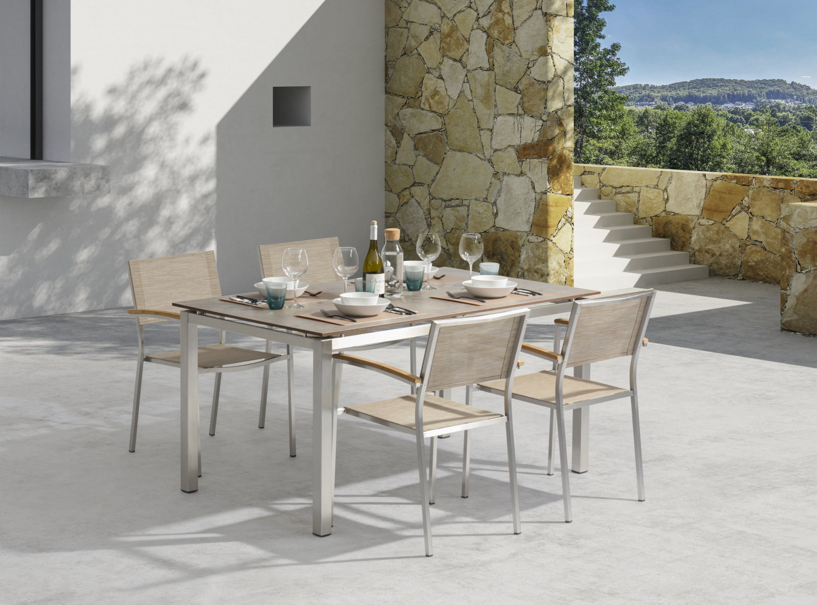 5-teiliges Gartenmöbel-Set - silber-sand - 150x90 cm