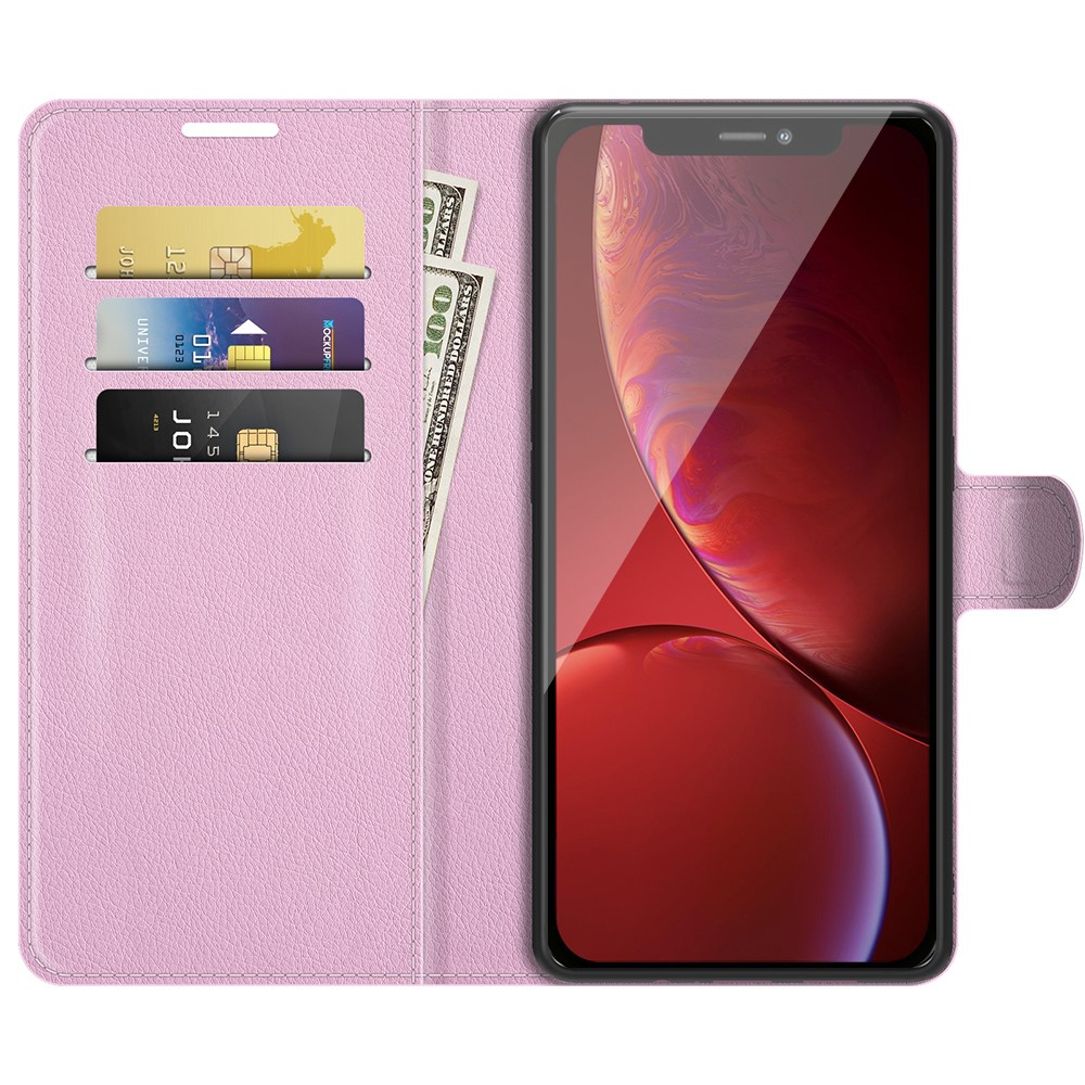 iPhone 13 Pro Leder Tasche Flip Cover Litchi Look - Rosa