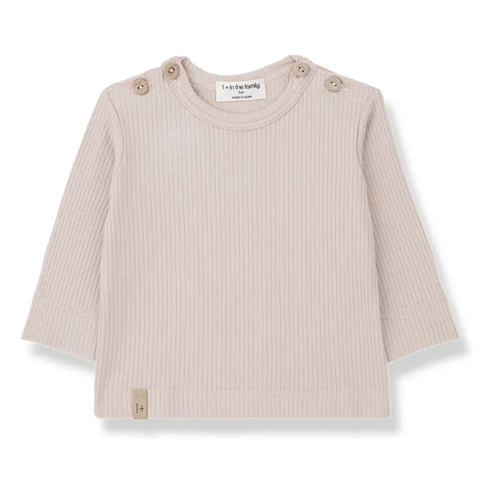 1+ in the family T-shirt Mica Côtelé | Rose pâle
