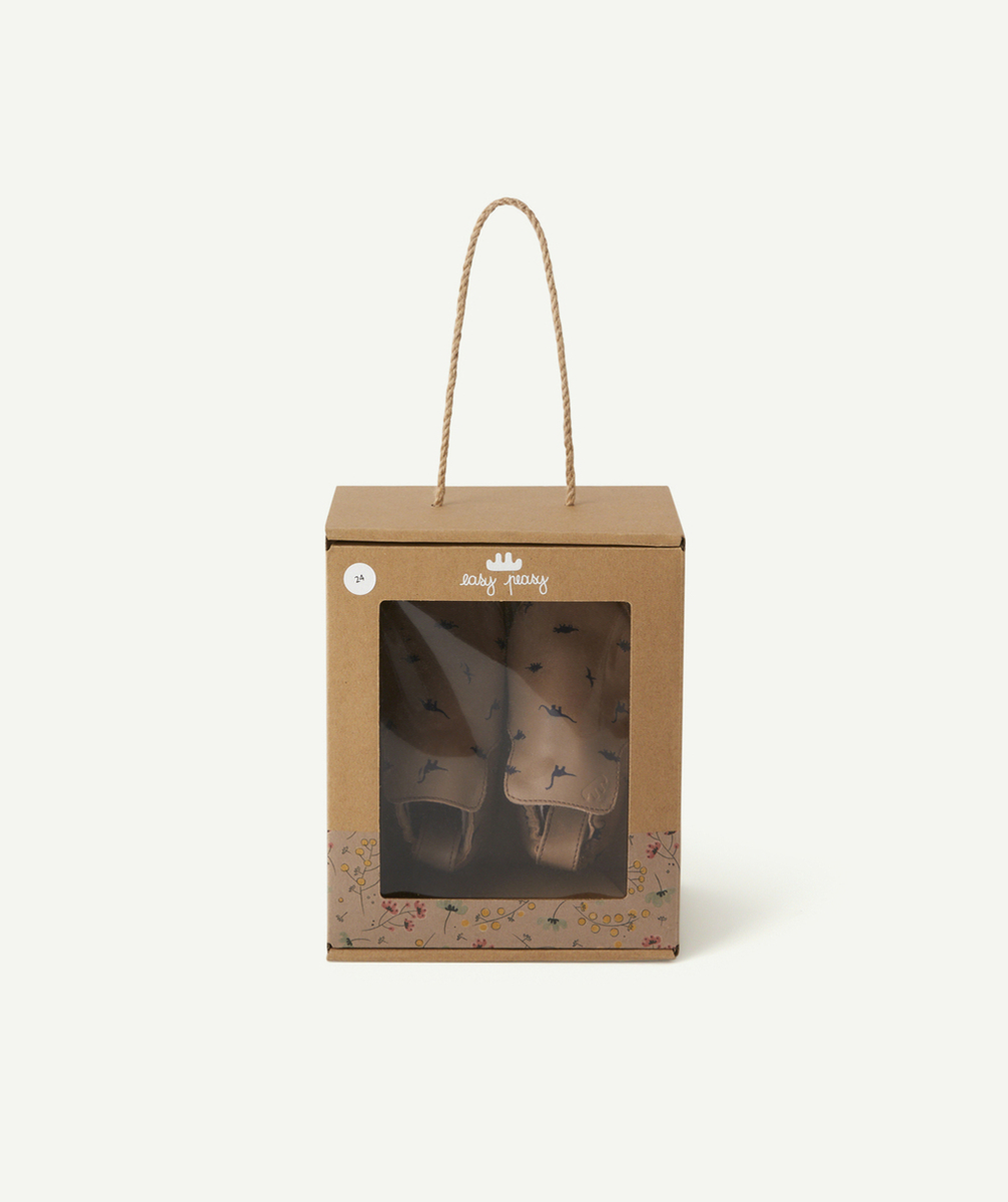 EASY PEASYCHAUSSONS EN CUIR TAUPE IMPRIMÉS DINOSAURES