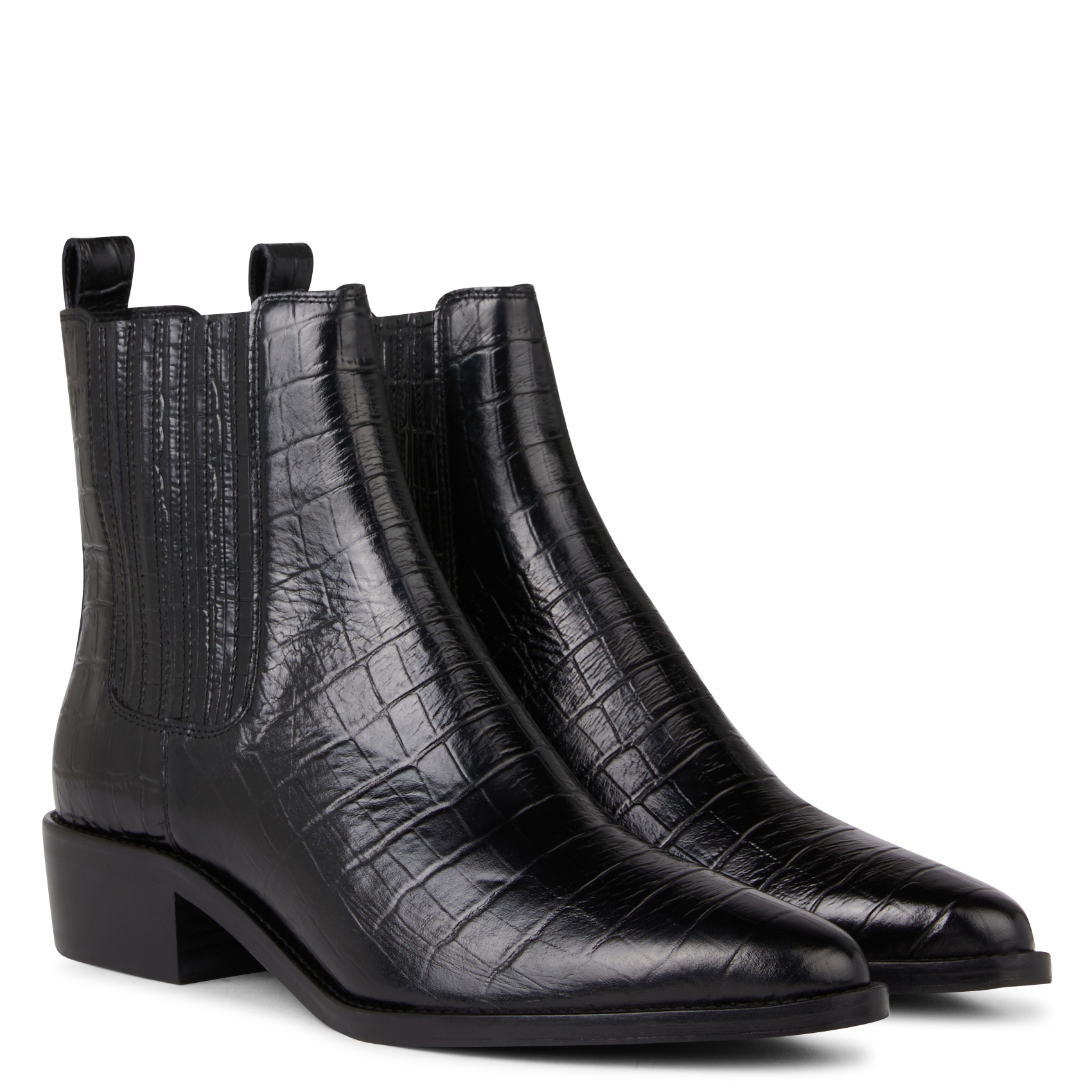 GEORGIA - Bottines en cuir embossé croco | Noir