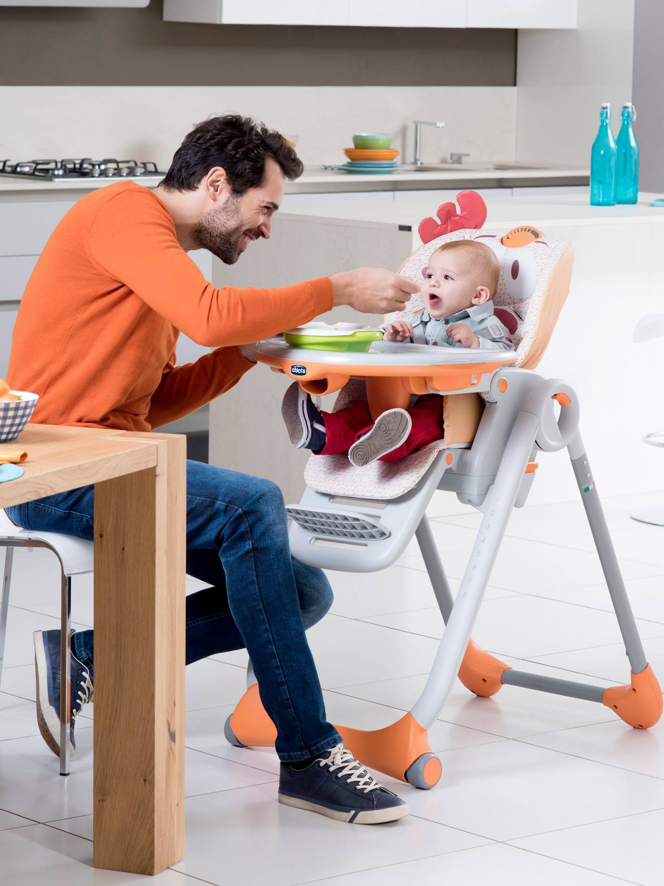 Cadeira alta CHICCO Polly2Start, cinza claro com estampa