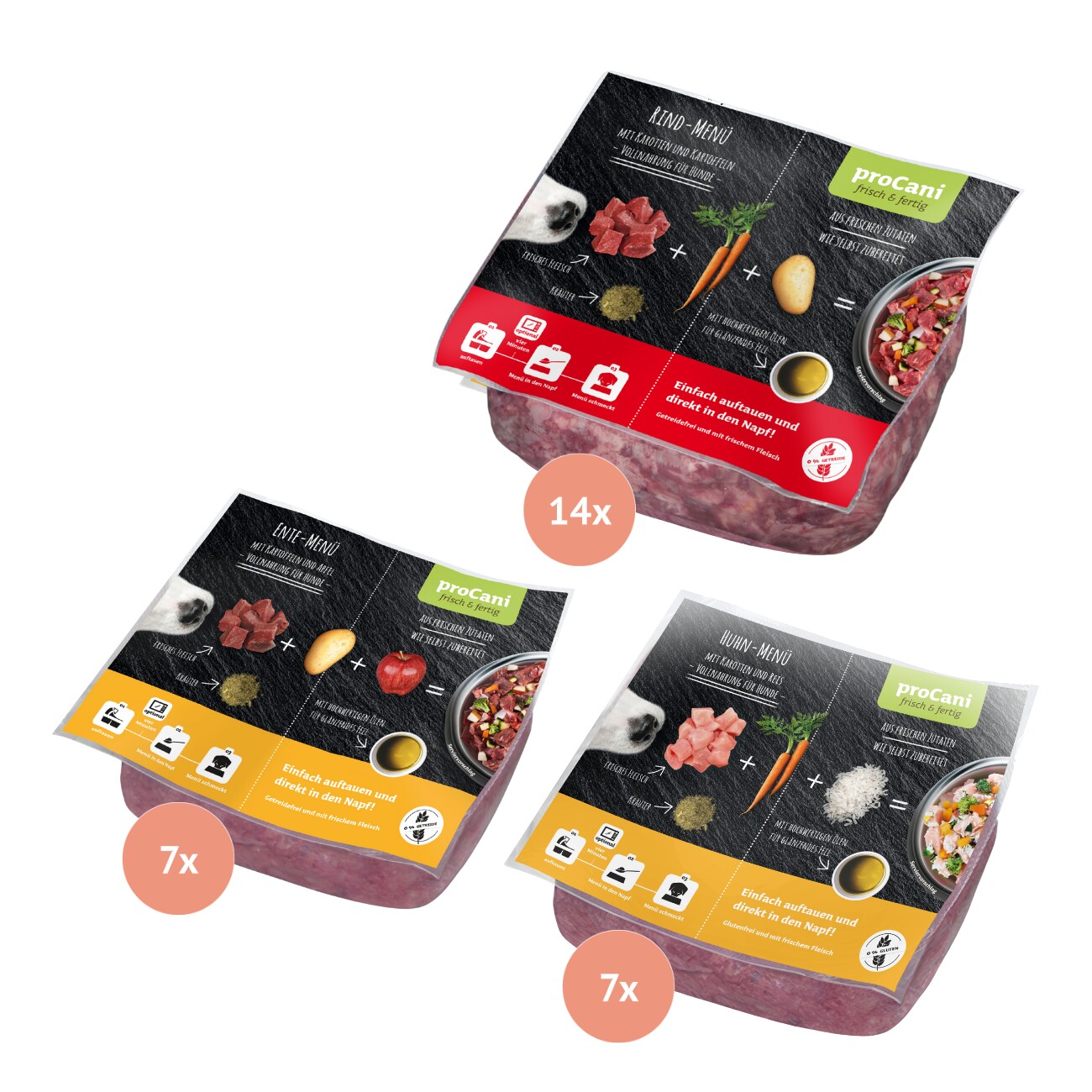 ProCani Menü Paket Rind und Geflügel 28x500 g