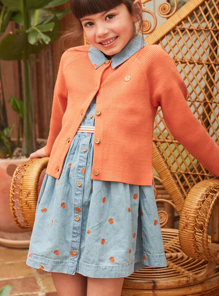 Robe à manches courtes bleu à imprimé pommes