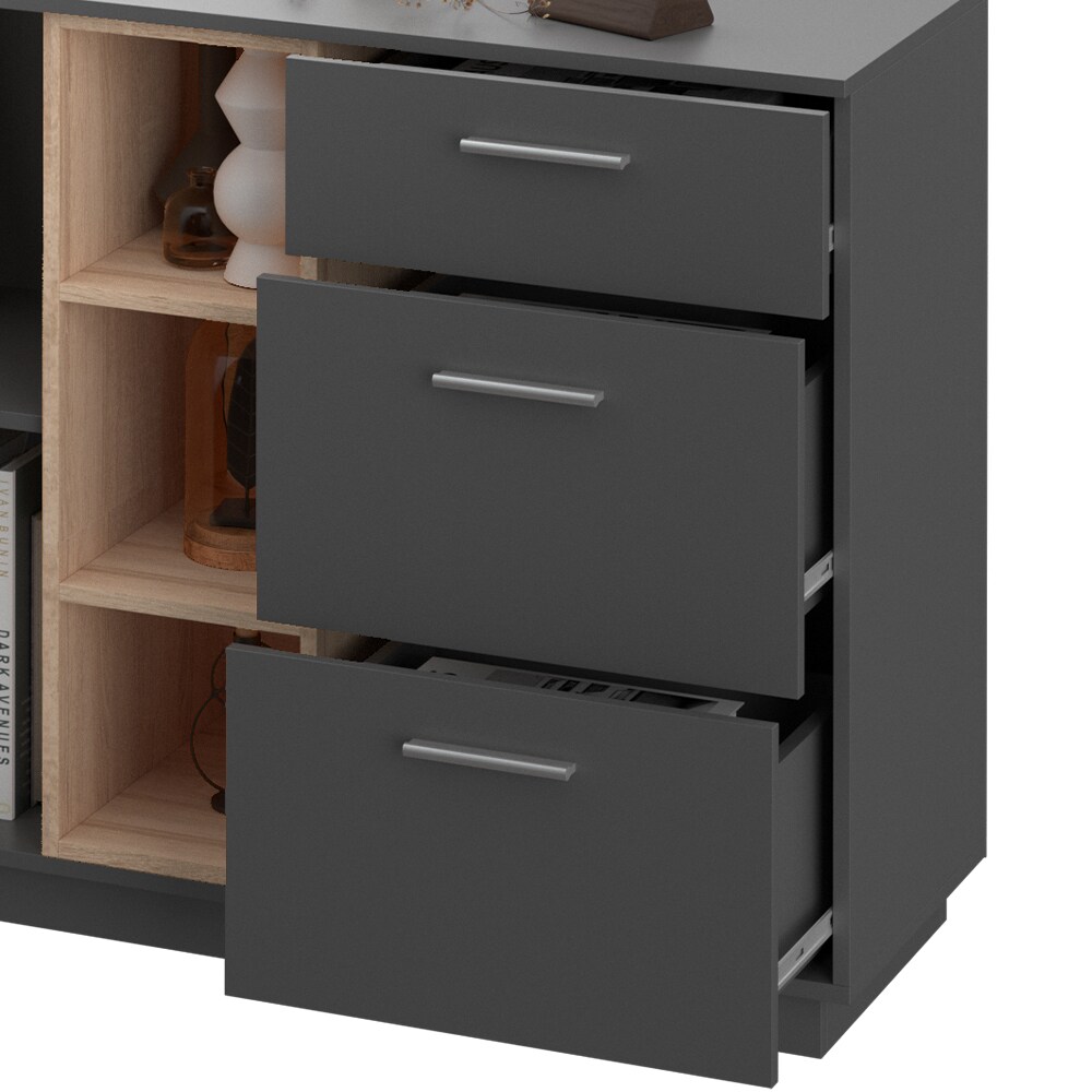 Vicco Kommode Highboard Anrichte Beatrice Anthrazit 3 Schubladen Sideboard Regal