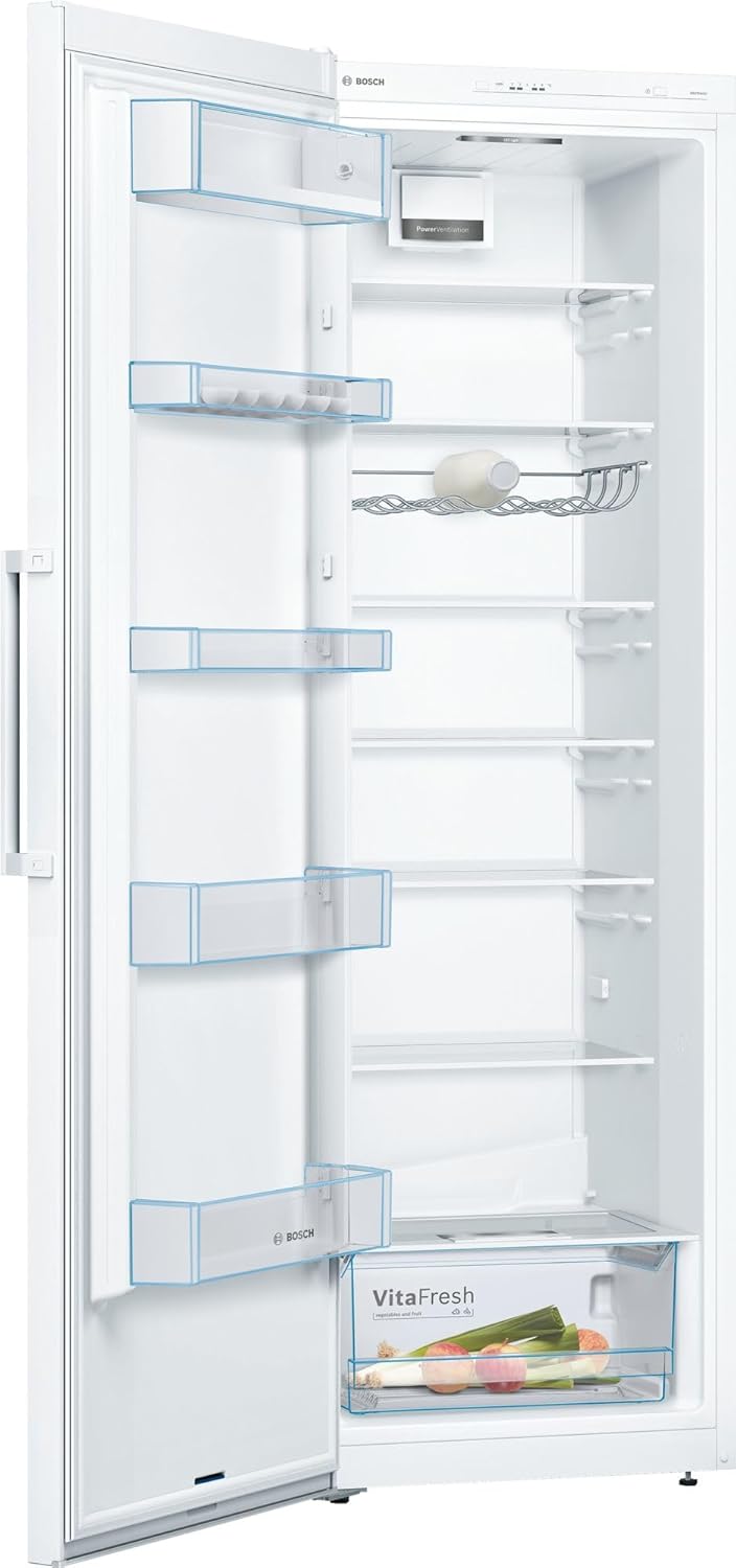 Bosch KSV36VWEP Serie 4 Kühlschrank, 186 x 60 cm, 346 L, VitaFresh pro 3x längere Frische, LED-Beleuchtung gleichmäßige Ausleuchtung, EasyAccess Shelf ausziehbare Glasplatten, Weiß (186 X 60)