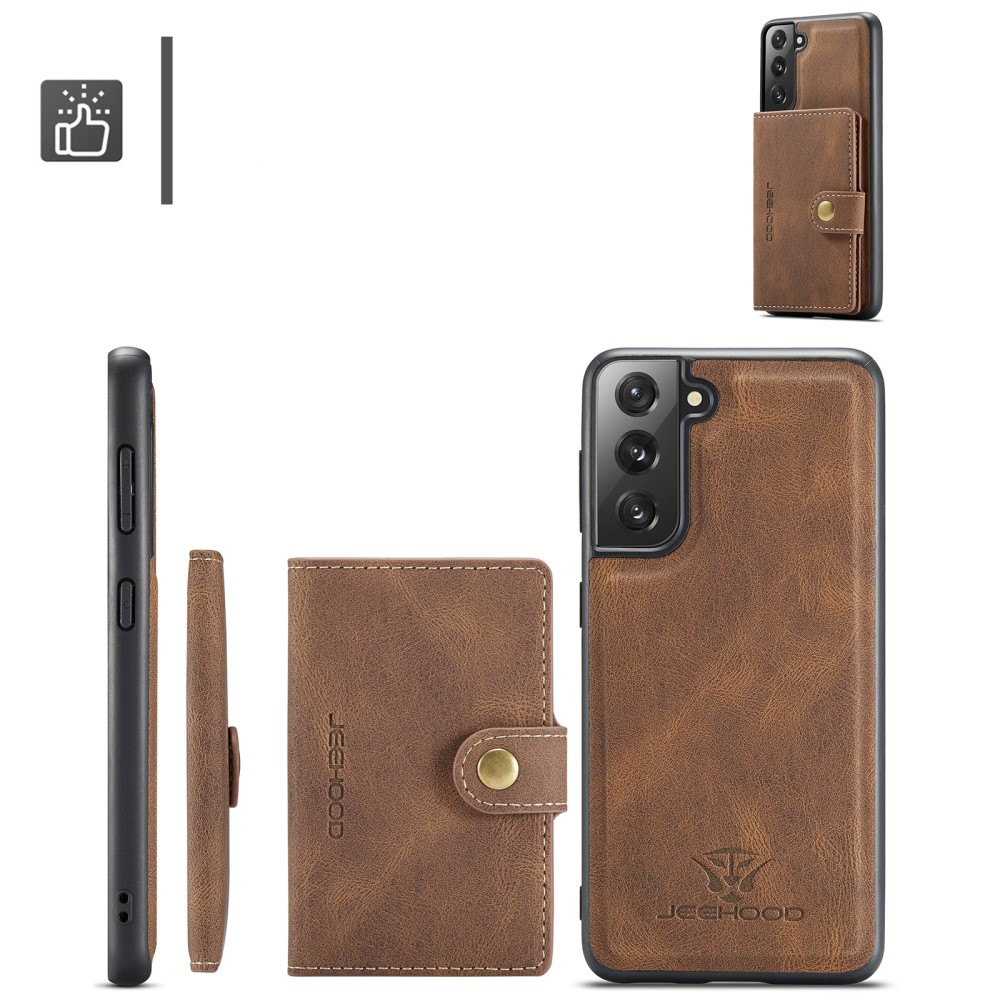 2in1 Samsung Galaxy S21 FE 5G Leder Hülle Wallet   Magnetisches Kreditkartenfach - Braun