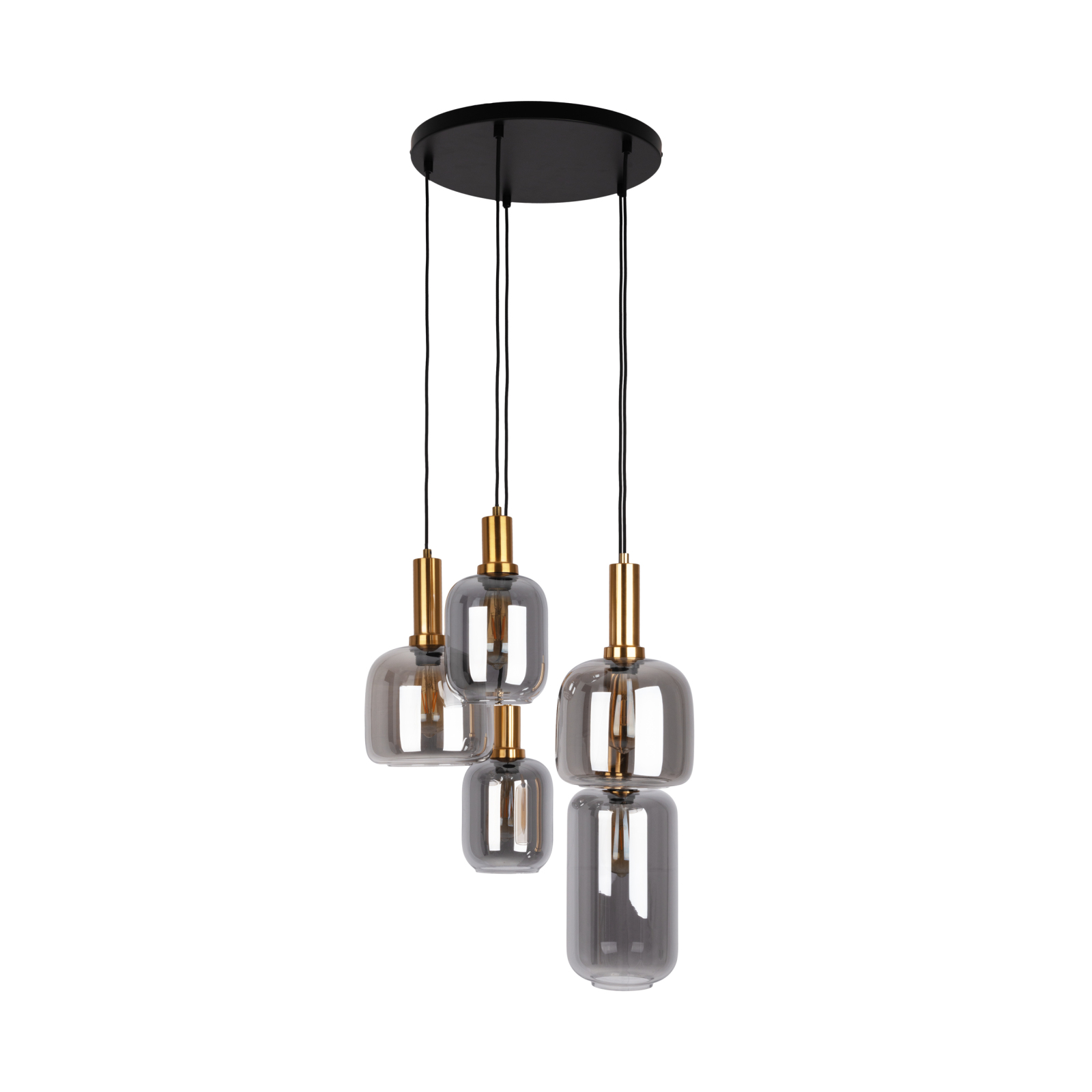 Pendelleuchte FUMO - schwarz-gold - Rauchglas - 5-flammig