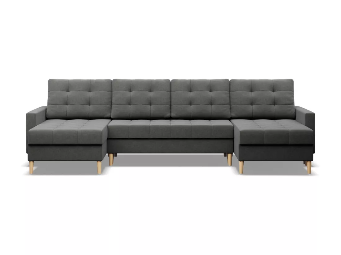 Canapé d'angle en U avec fonction sommeil, 2 méridiennes, Gris foncé