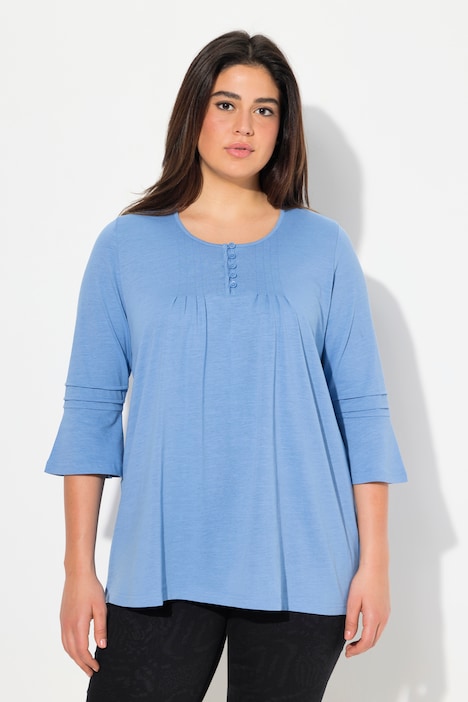 Shirt, Zierfalten, A-Linie, Rundhals, 3/4-Volantarm
