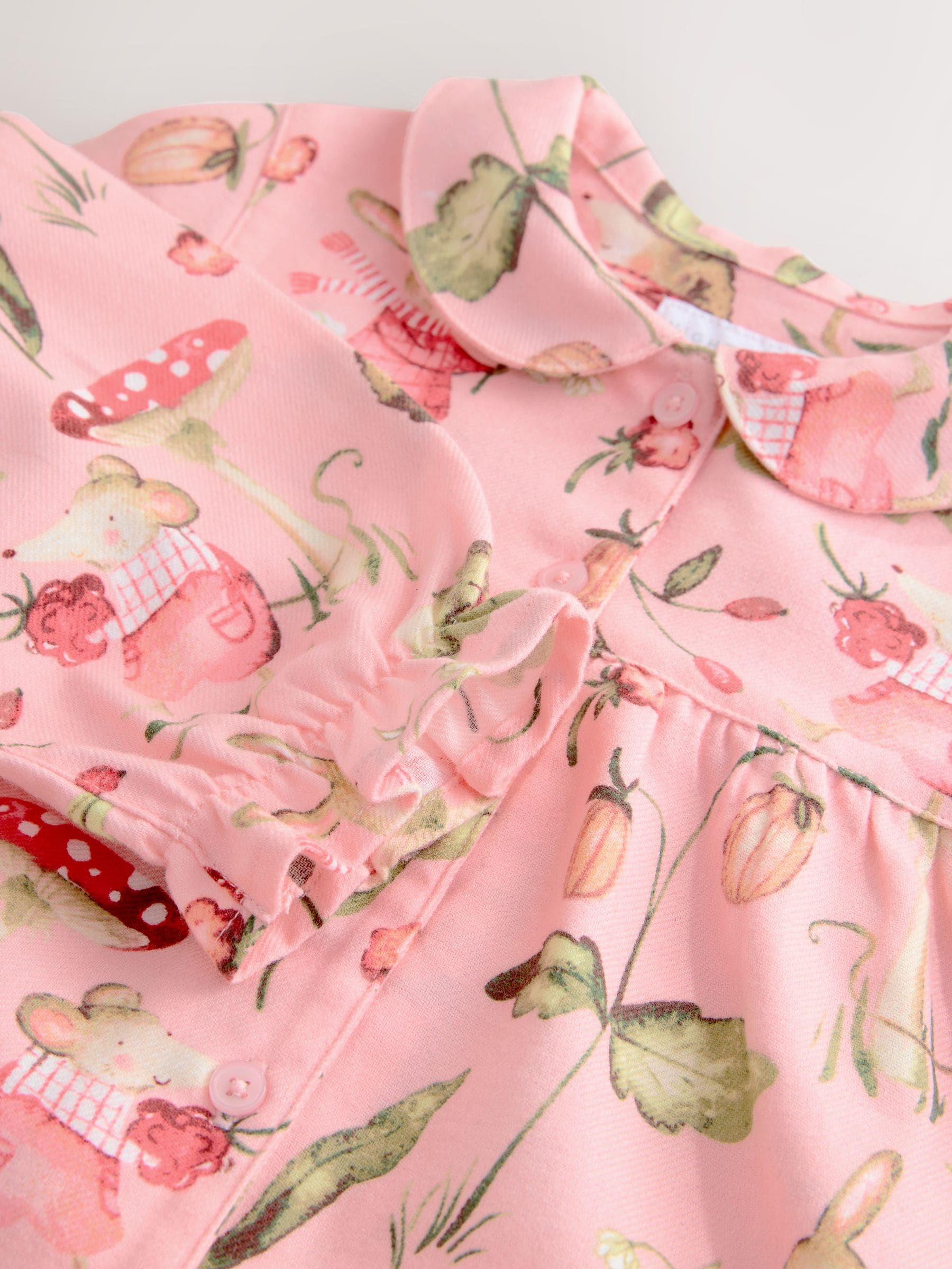Roze muisprint - Geweven pyjama met knopen (9 mnd-10 jr)