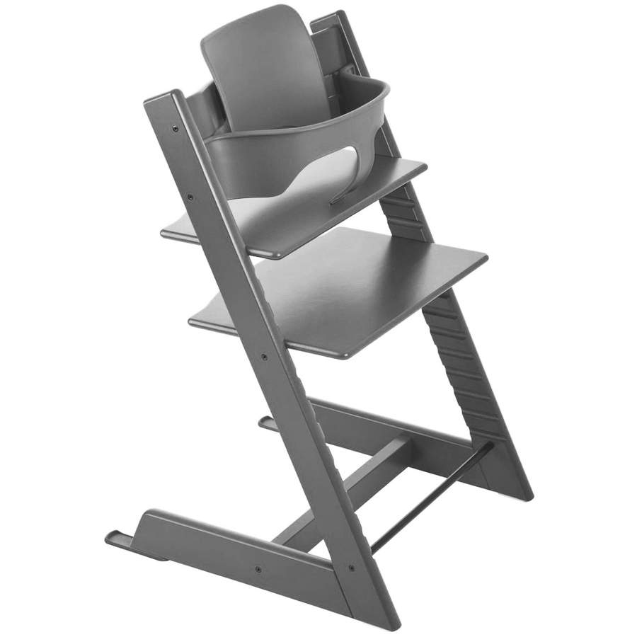 STOKKE® Mega Tripp Trapp® Set Hochstuhl Buche Storm Grey inkl. Newborn Set™ Grey und Baby Set Storm Grey