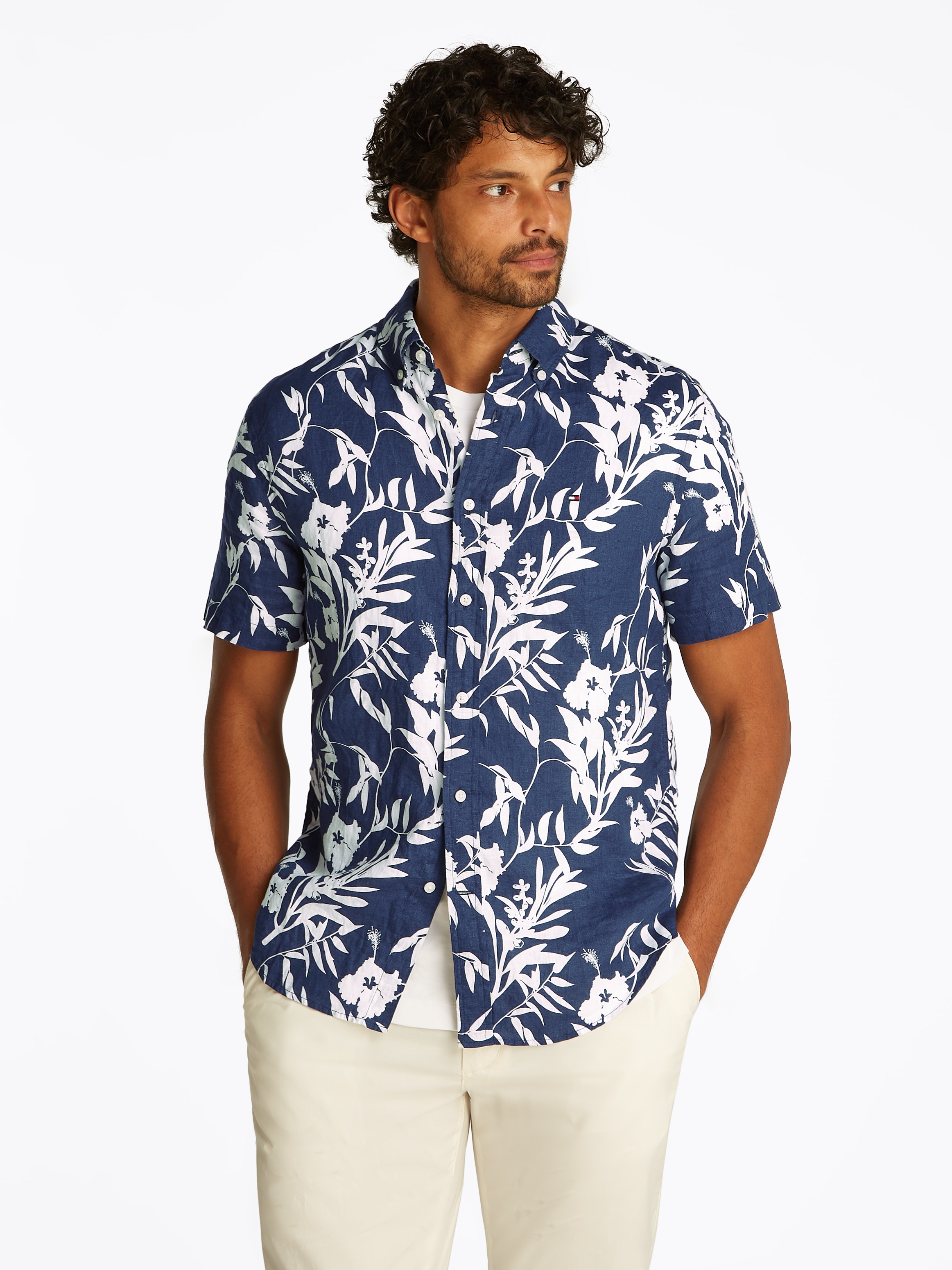 Tommy Hilfiger Leinenhemd »LINEN TROPICAL PRT SS Regular Fit SHIRT«, mit Allover Flowerprint