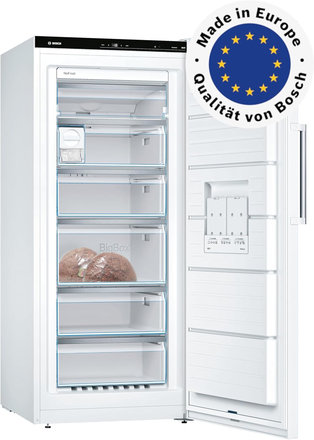 Bosch GSN51AWCV Serie 6 Freistehender Gefrierschrank, 161 x 70 cm, 175 kWh pro Jahr, Weiß, 290 L, XXL Größe, LED Beleuchtung, VarioZone, NoFrost