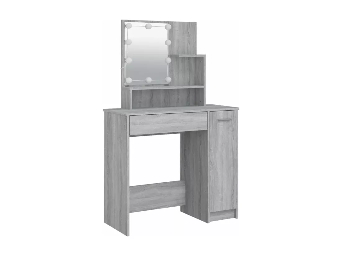 Ensemble de coiffeuse avec LED Sonoma gris Bois d'ingénierie