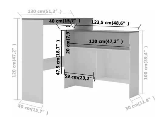 Table de bar avec 2 dessus de table Blanc et gris 130x40x120 cm