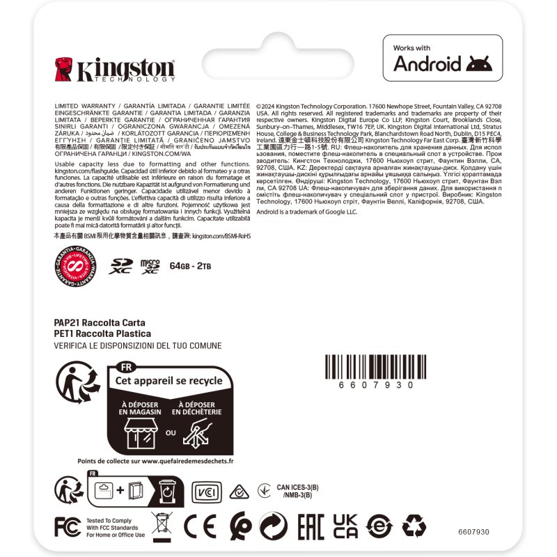 Kingston Technology 64GB micSDXC Canvas Select Plus Gen3 100R A1 (Adaptateur SD non inclus)