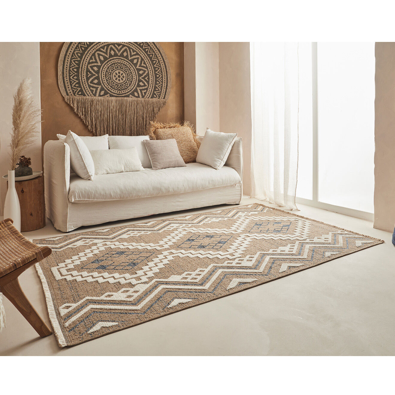 Nazar Rugs Tapis aspect jute TULUM 9054 intérieur & extérieur bleu - 200x290 cm