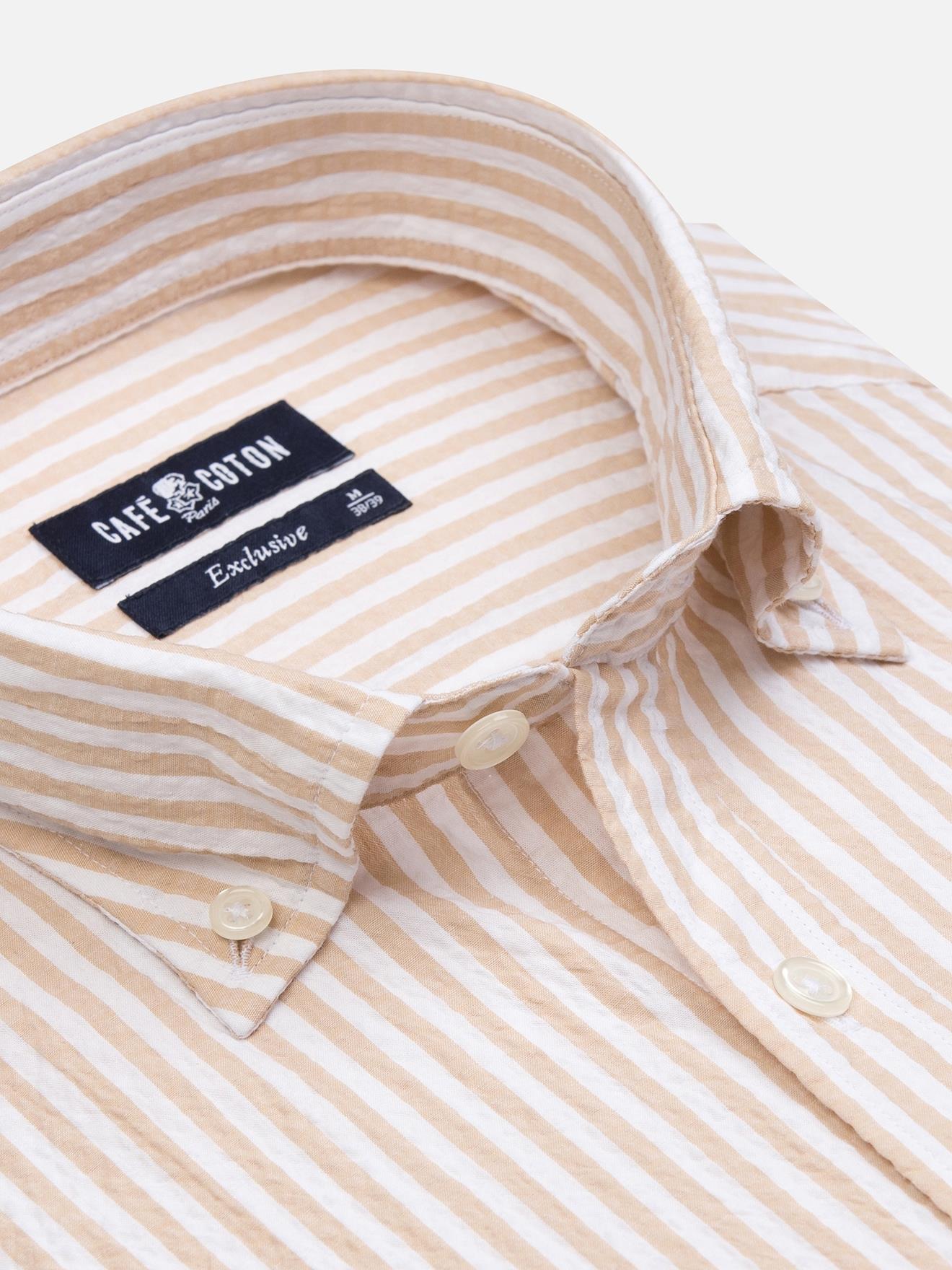 Chemise Ian en seersucker sable- Col Boutonné