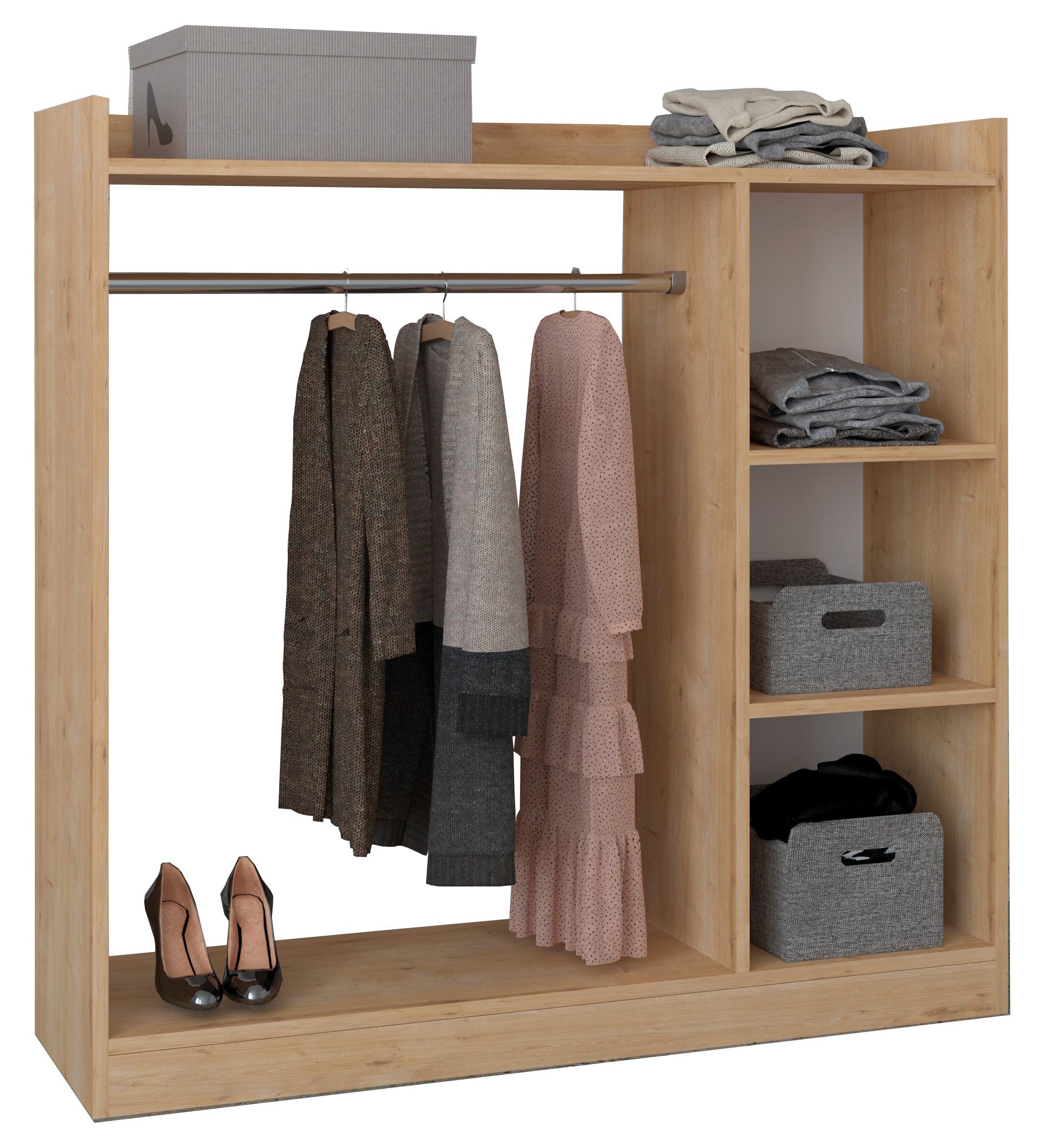 VCM Holz offener Kleiderschrank begehbarer Kleiderregal Schrank Kleiderstange Palosa M