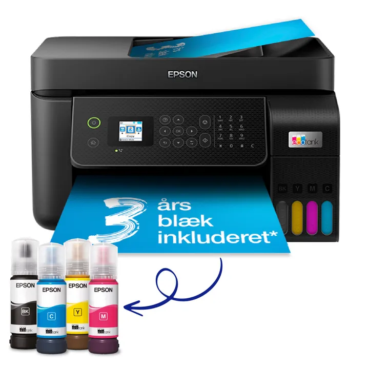 Epson EcoTank ET-4800 - Multifunktionsprinter - farve - blækprinter - kan genopfyldes - A4 (medie) - op til 10 spm (udskriver) - 100 ark - 33.6 Kbps - USB, LAN, Wi-Fi - sort