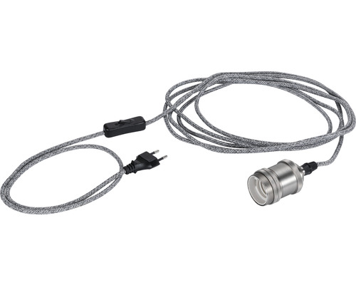 Hanglamp grijs/nikkel L 5 m plug-in vintage hanglamp met kabelschakelaar