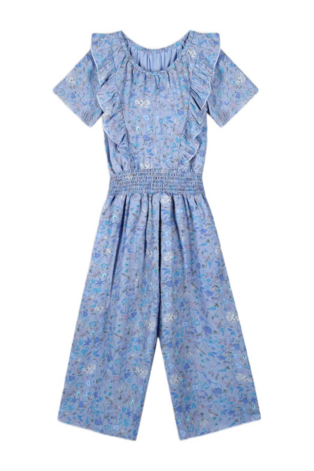 NONO gebloemde jumpsuit Sasia van polyester lichtblauw
