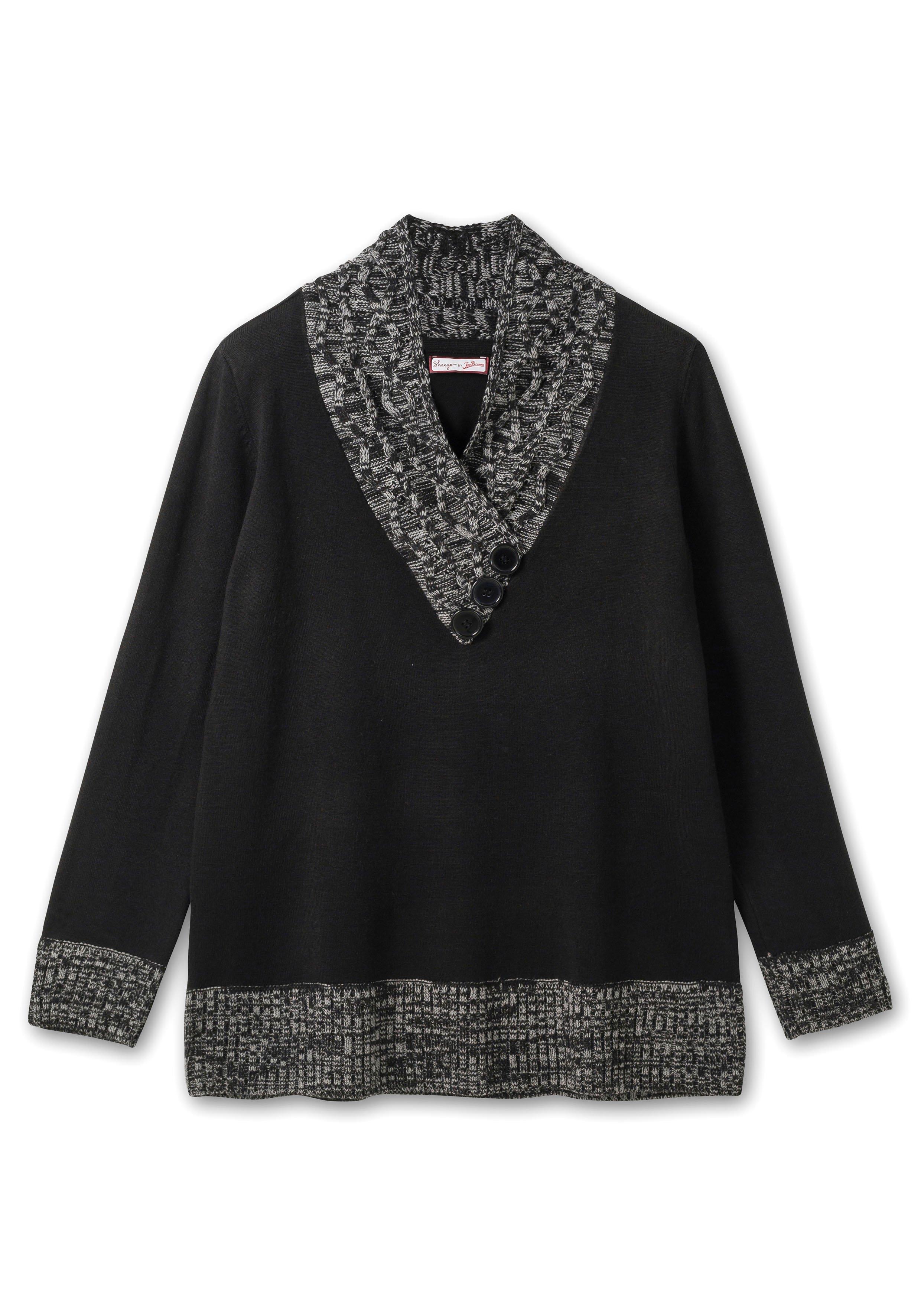 Pullover mit Schalkragen und Grobstrick-Partien