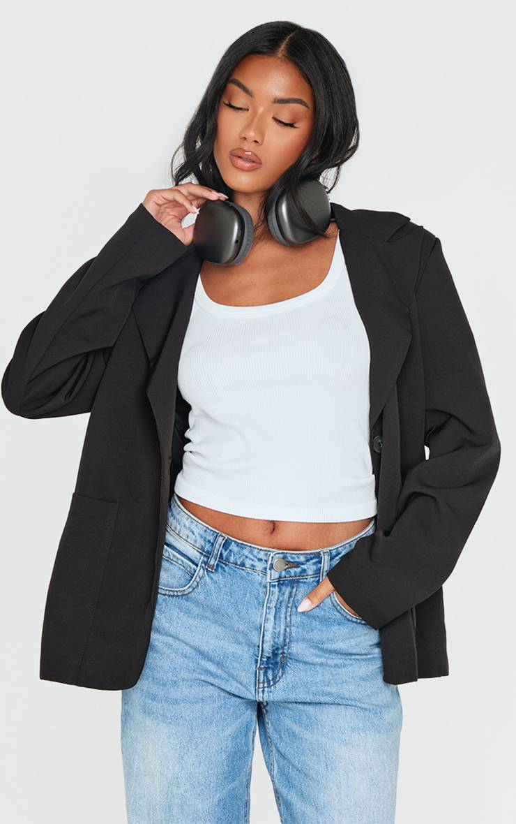 Noir Blazer Minimaliste À Simple Boutonnage