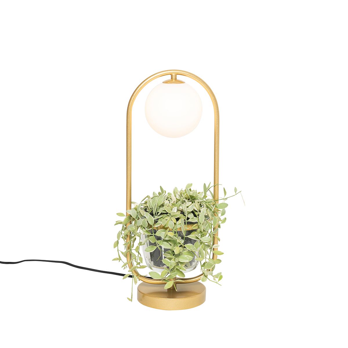 Art deco tafellamp goud met wit glas - Isabella