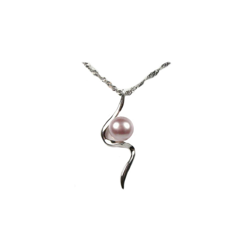 Collier Pendentif Femme en Perle de Culture d'eau douce Lavande et Argent 925/1000