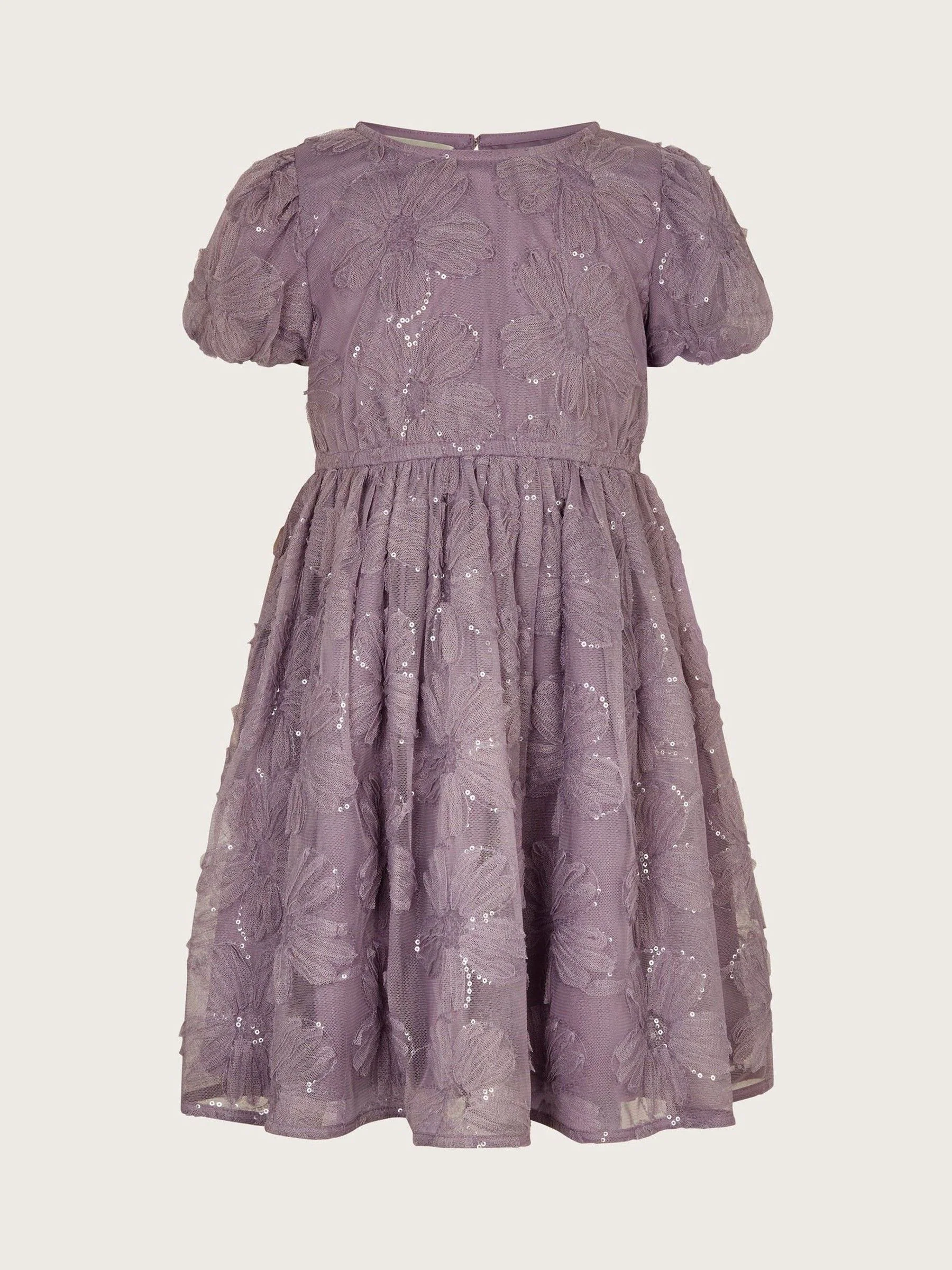 Monsoon Textured Short Sleeves Sequin Flower Dress