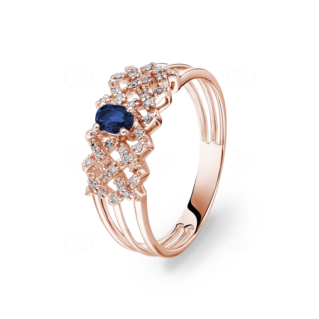 Saphirring 750/18 K Roségold mit Diamanten 0.09 ct H/si