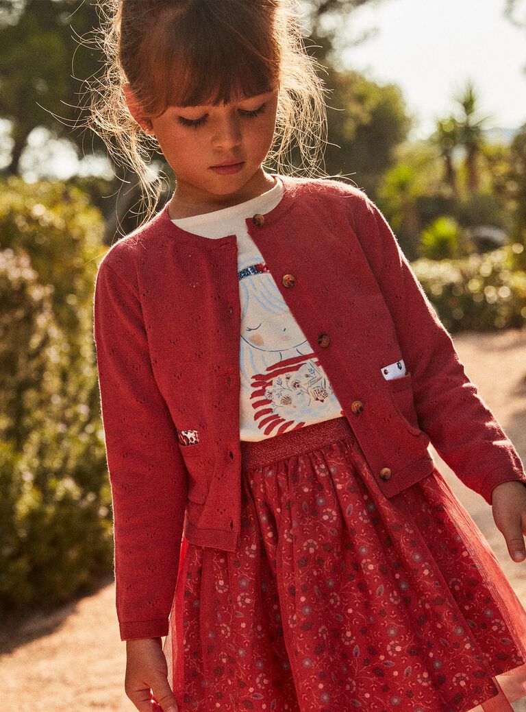 Gilet rouge en maille fantaisie