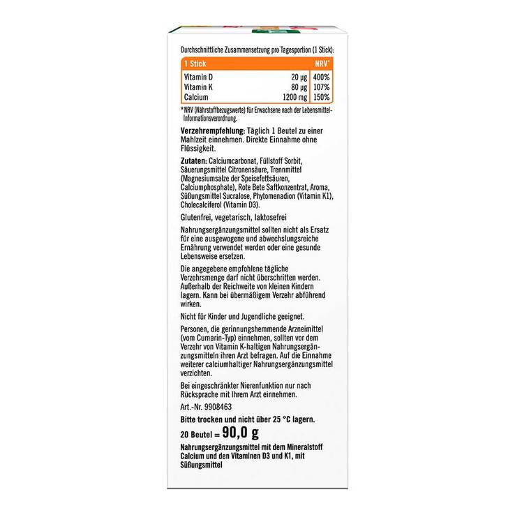 Taxofit Calcium 1200 + D3 + K Direkt Sticks, 20 St